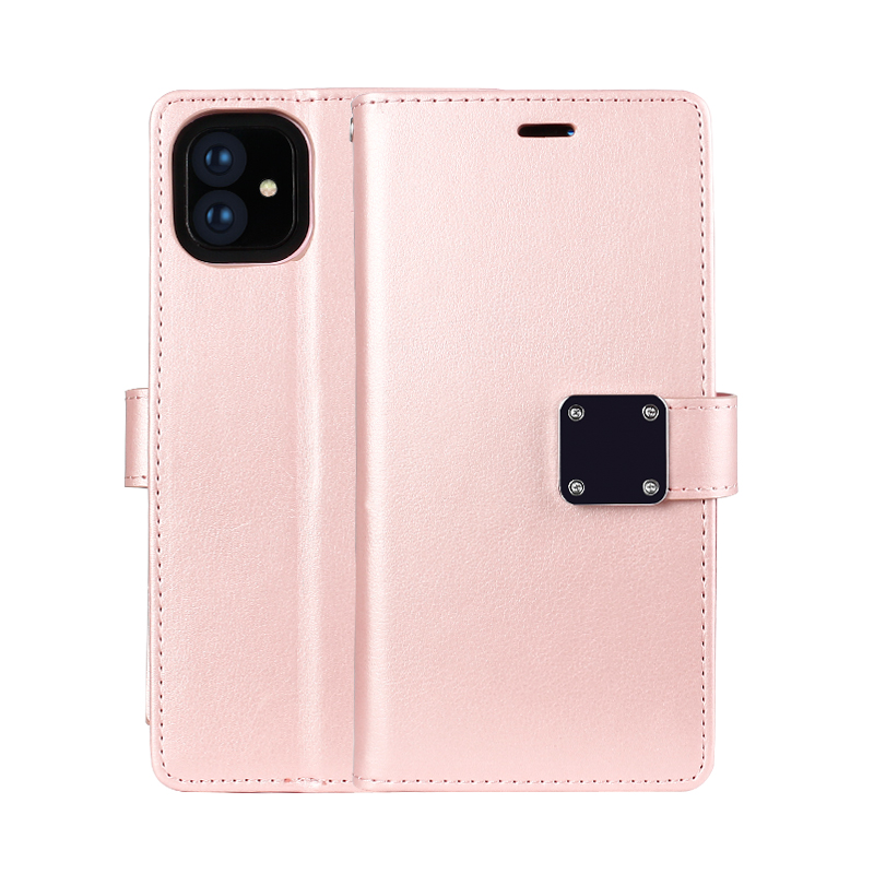 iPhone 11 Pro (5.8in) Multi Pockets Folio Flip LEATHER Wallet Case with Strap (Rose Gold)